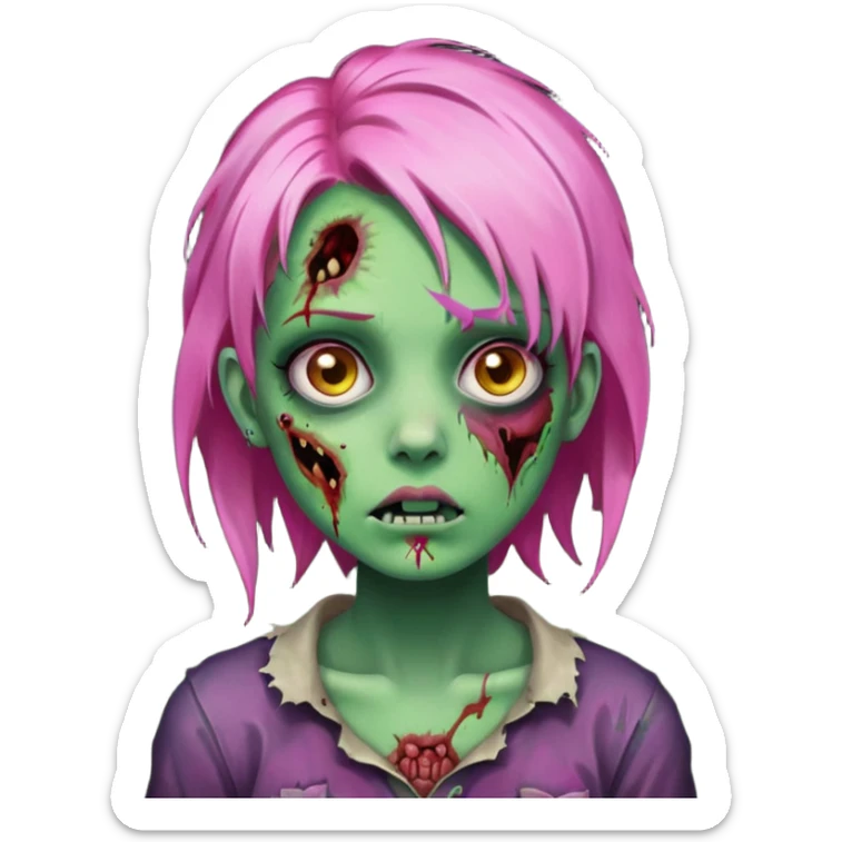 zoombie girl pink hair, green skin sticker