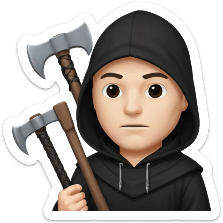 an executioner with a black hood on his face so we can't see his face but only his eyes and an axe in his hand sticker