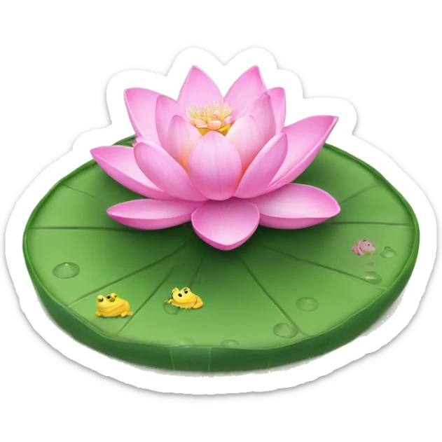 beautiful lilypad with a pink lotus flower and small green frog on it sticker