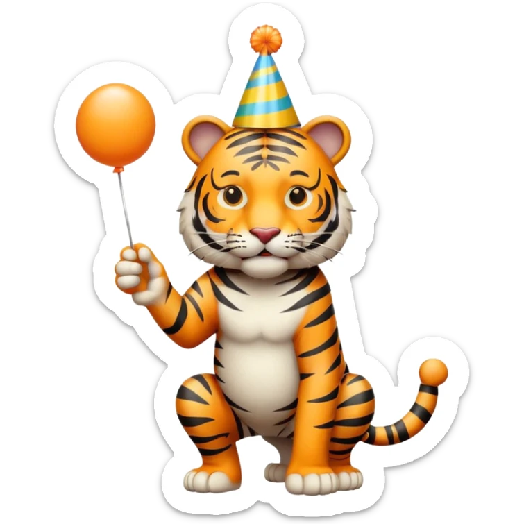 Party Tiger with a party hat and a party popper full body sticker