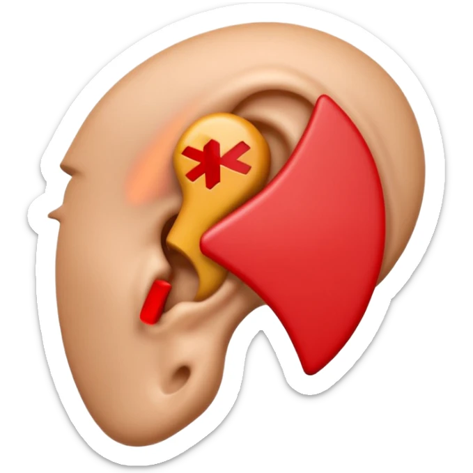 3D iPhone style emoji of a human ear with a red X mark on top, symbolizing no listening or muted, realistic ear texture, isolated on white background, soft shadows, high detail, playful and cute. sticker