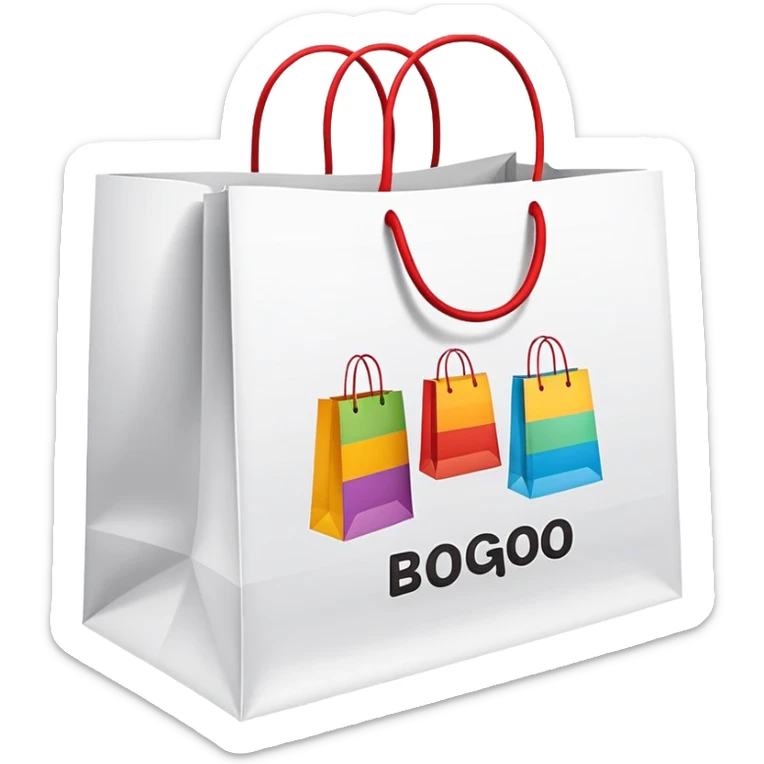 shopping bags with BOGO label, Buy One Get One Free promotion sticker