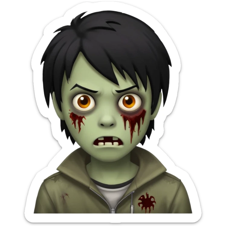 boy, zombie, black hair, medium long, emo, shaggy, dark, spooky, creepy expression emoji sticker