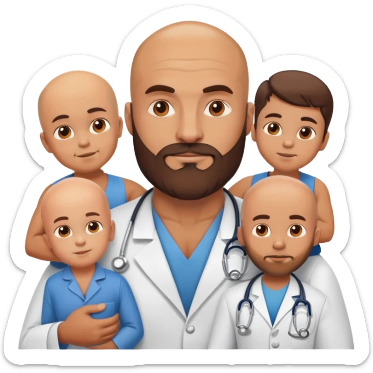 Muscular bald doctor with brown beard with his hot wife and three sons sticker
