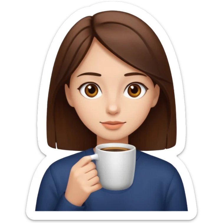 girl with brown eyes and straight brown haur drinking her coffee sticker
