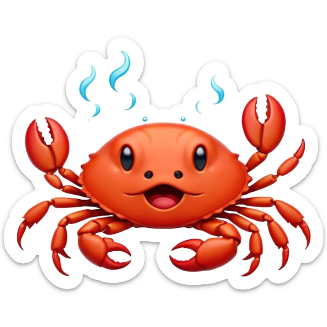 Cinematic Cute Yawning Red Crab Portrait Emoji, Head tilted slightly with a dramatic, wide-open yawn, showcasing a vivid, scarlet exoskeleton with softly drooping antennae and eyes half-closed in drowsy contentment, Simplified yet irresistibly adorable features, highly detailed, glowing with a soft, cozy oceanic glow, high shine, relaxed yet expressive, stylized with a dash of whimsical seaside charm, soft glowing outline, capturing the essence of a drowsy yet affectionate red crab that appears ready to scuttle out for a nap! sticker