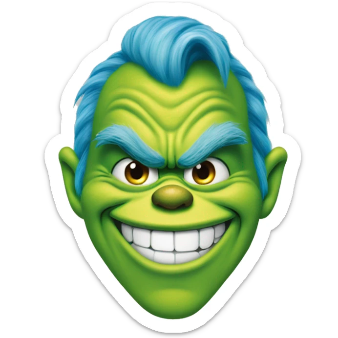 The Grinch smirking mouth closed and blue hair sticker