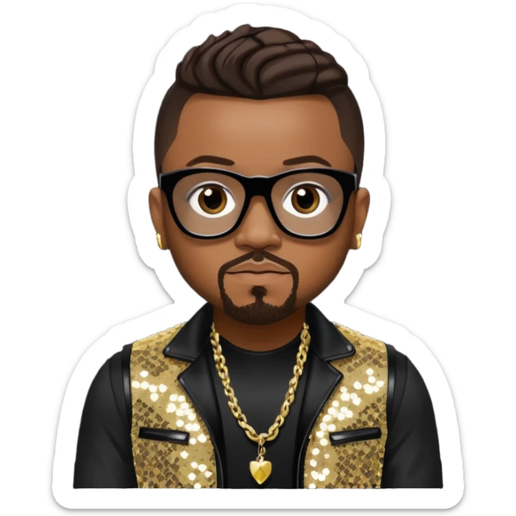 Apl.de.ap from Black Eyed Peas with dark brown hair, black sequin outfit  sticker