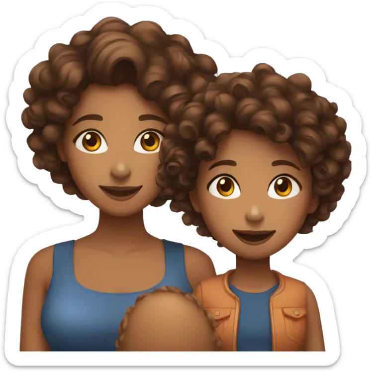 brown curly hair mom and brown curly hair daughter smiling sticker