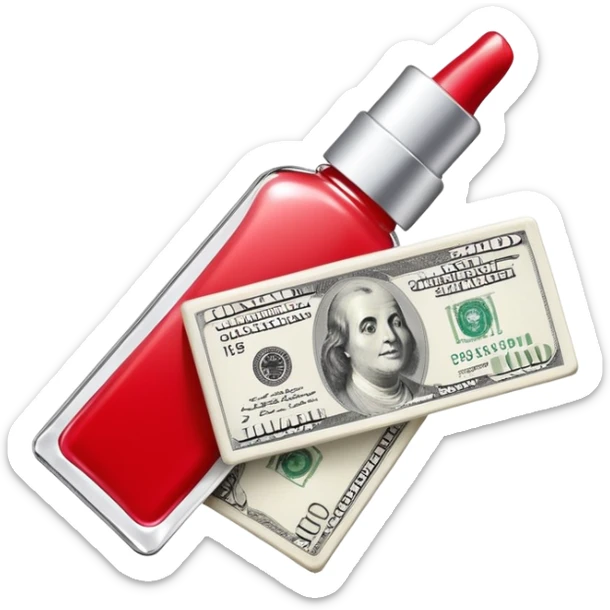 price tag with a few dollar bills and a bottle of nail polish sticker