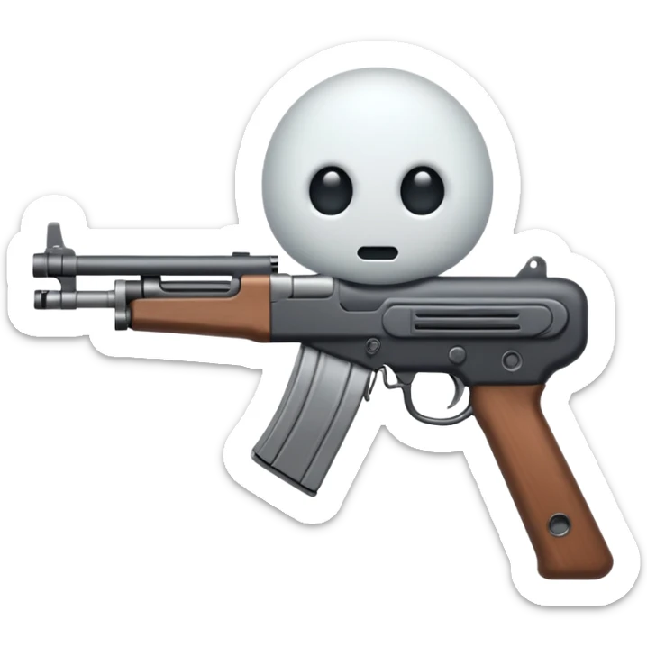 Fantasmas con un fusil moderno y haciendo haciendo en en forma de ✌️ con los dedos sticker