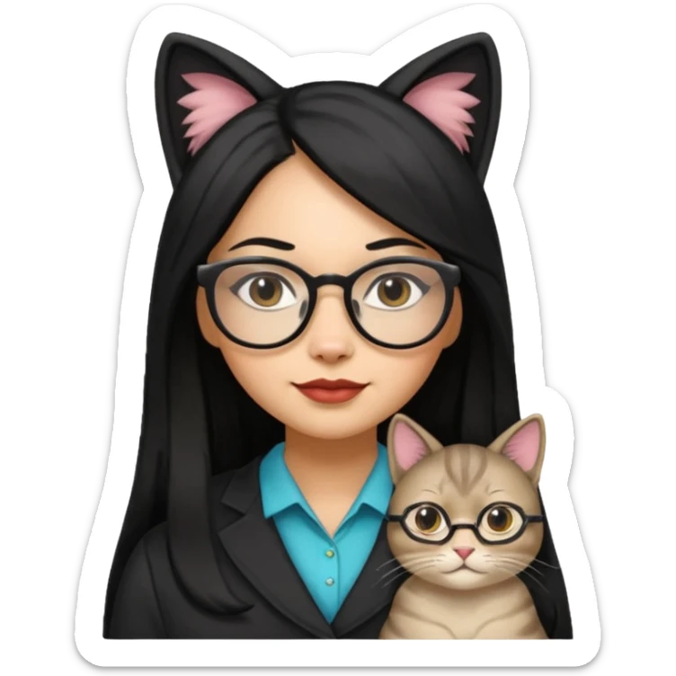 Hispanic woman with long silky hair and glasses dressed as a cat sticker