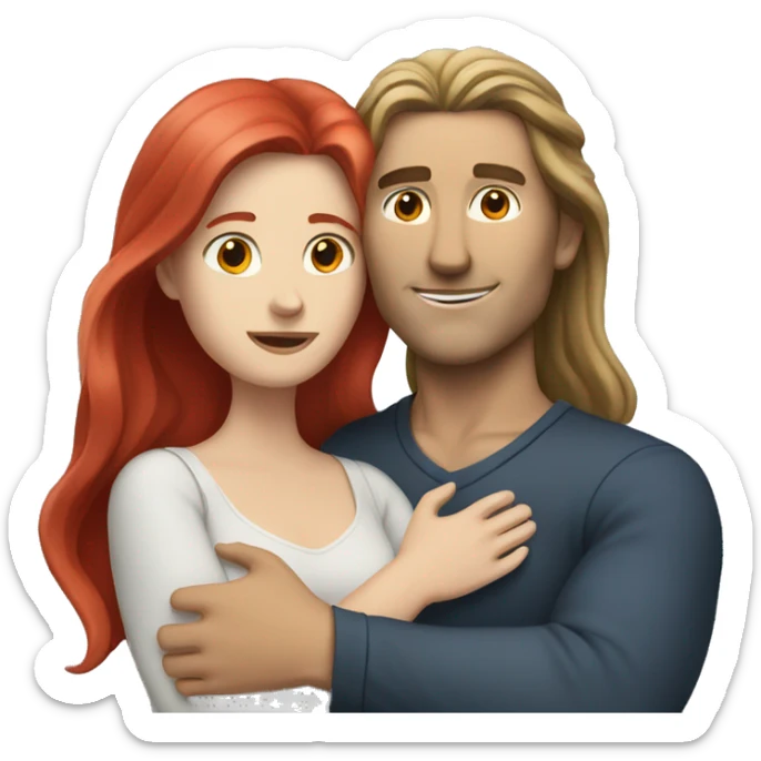 White Man with long hair hugging a white red hair woman sticker