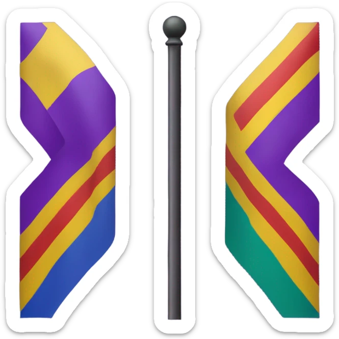 rectangular flag of the Land of Oz from the Oz books, with purple top corner, yellow left corner, blue right corner, red bottom corner, and emerald in center sticker