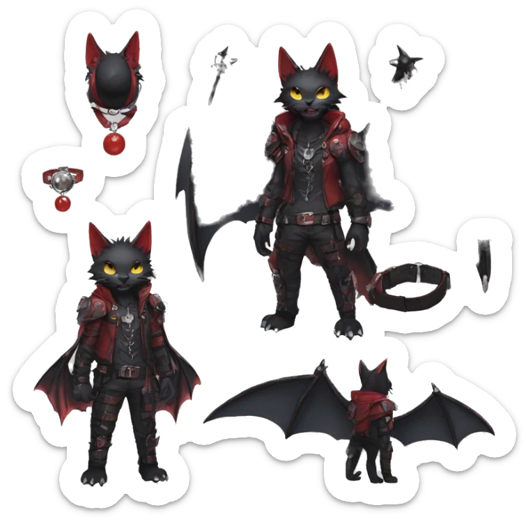 cool edgy black punk red ethereal fantasy nargacuga-bat-cat-Fakemon collar harness full body sticker