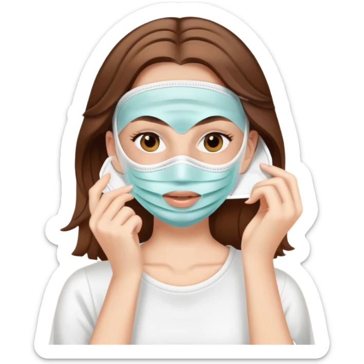 White girl with brown hair applying face mask for self care sticker