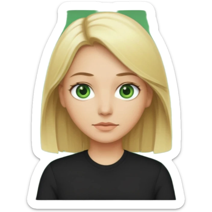 40 yr old blonde straight hair green eyes black shirt sticker