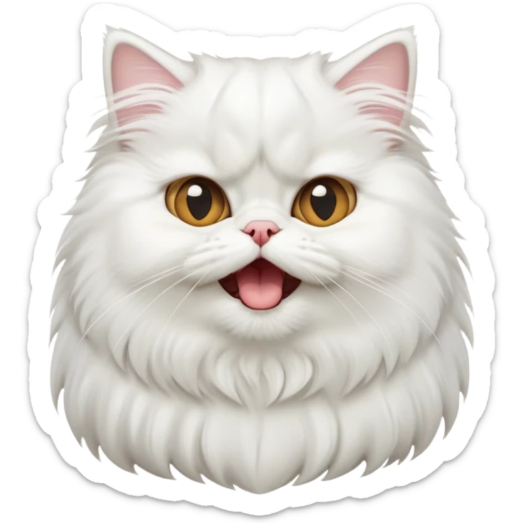 cinematic-adorable-big-eyed-fluffy-solid white-persian-cat-portrait-emoji,-head-tilted-playfully-with-a-cute,-exaggerated-yawn,-fluffy-solid white,-simplified-yet-irresistibly-cute-features sticker