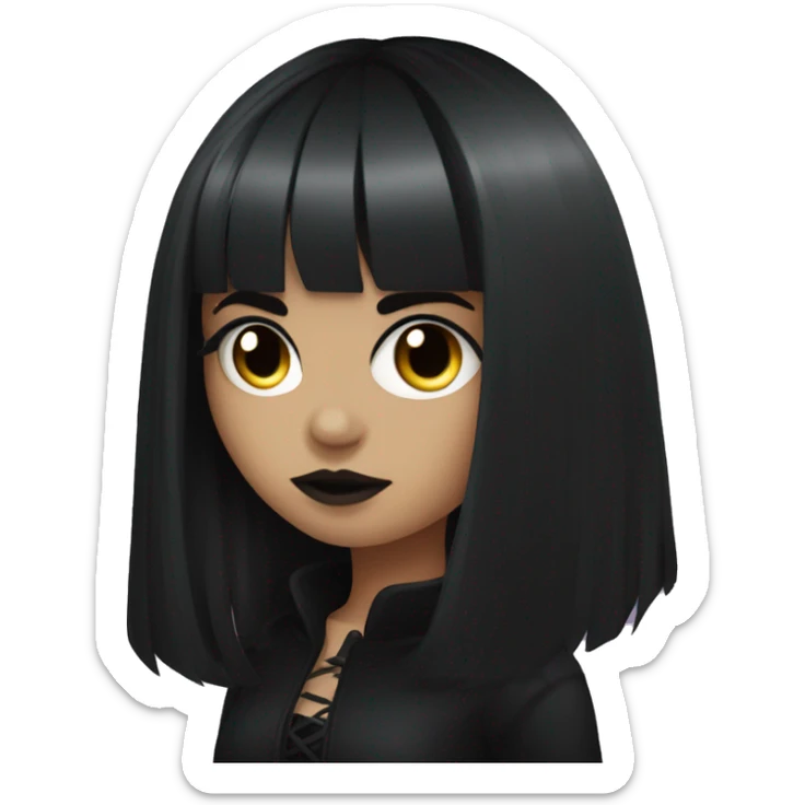 goth girl with long black hair and bangs and big black eyeliner  sticker