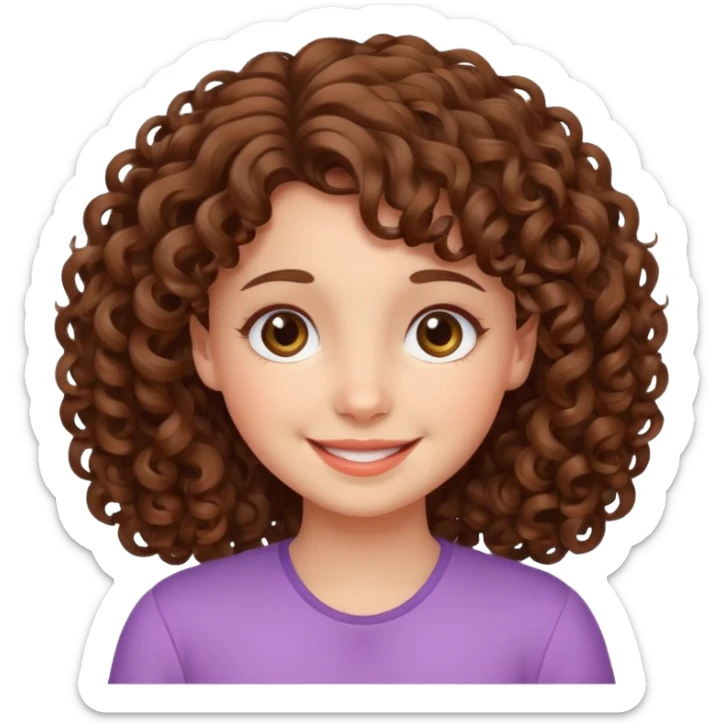 cute brown haired girl with curly hair and bright smile sticker