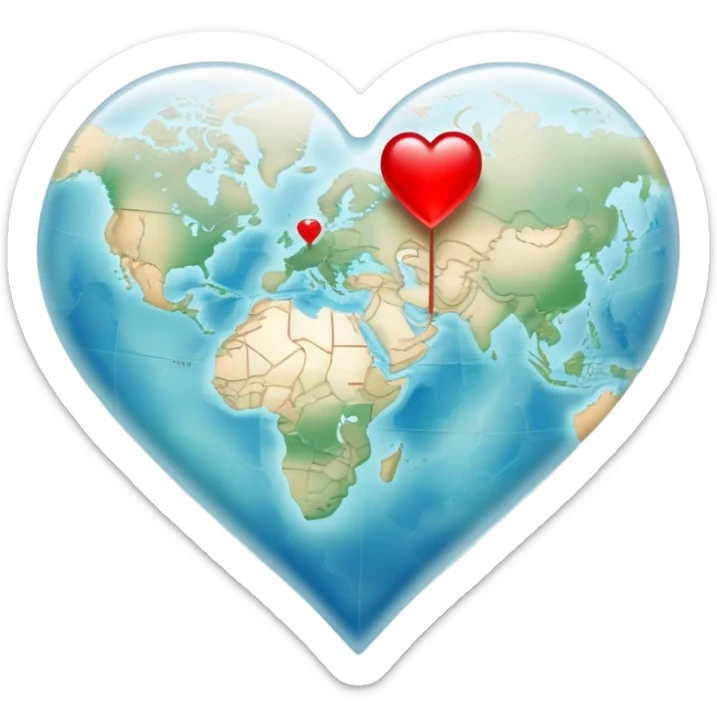 Translucent ethereal map with actual cartographic details, red heart markers for relationships and different colored pins for various emotional experiences sticker