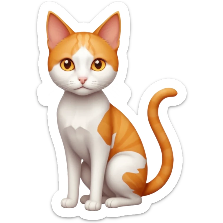 full body of tiny + skinny ginger and white cat with deep orange eyes and triangular shaped face sticker