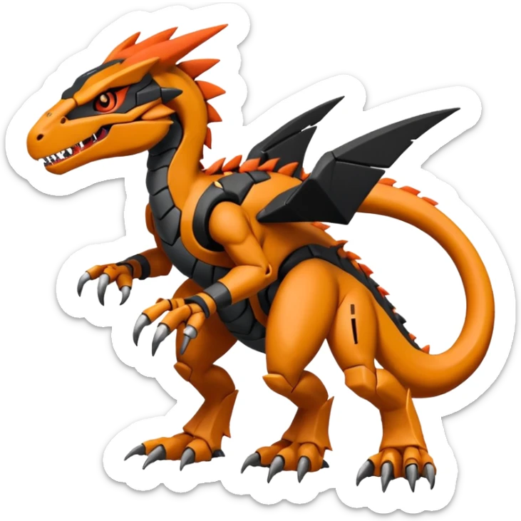 Cool Edgy Black Orange Digimon-Fakemon-Guilmon-Velociraptor-Dragon-Mecha full body sticker