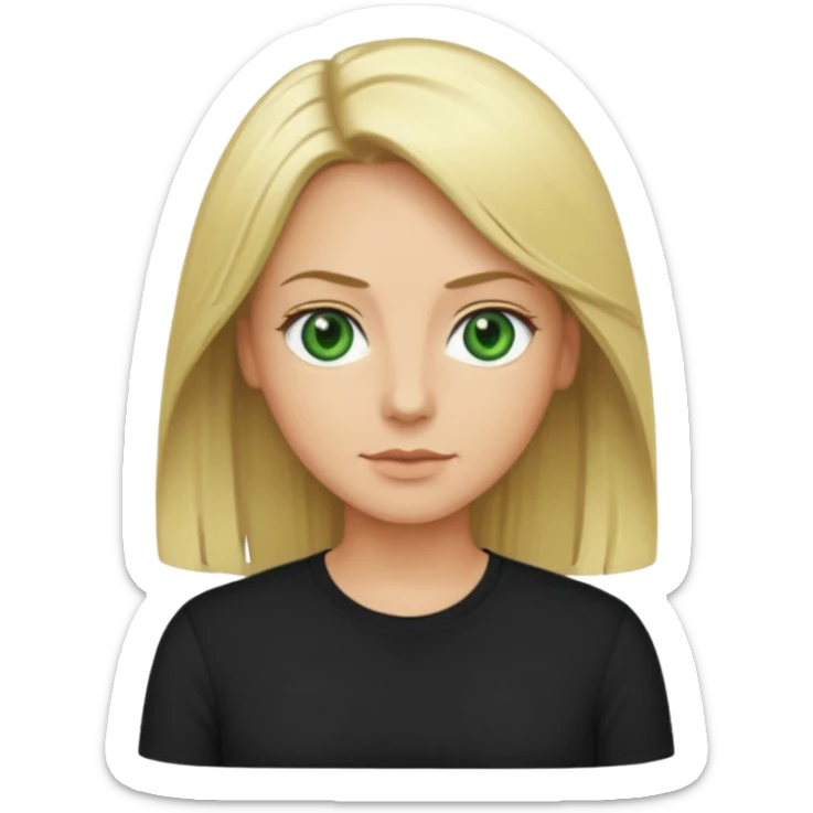 40 yr old blonde straight hair green eyes black shirt sticker