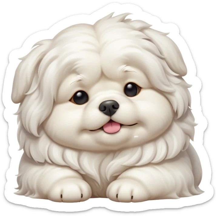 Cinematic Meme-Worthy Chubby Sleeping Wavy-Haired Maltese dog Portrait Emoji, Head resting peacefully with a contented smile, featuring a delightfully chubby build and a luxuriously soft, wavy-haired white coat, eyes shut in a serene nap, Simplified yet hilariously adorable features, highly detailed, glowing with a soft, drowsy light, high shine, relaxed and utterly lovable, stylized with an air of playful laziness, bright and endearing, soft glowing outline, capturing the essence of a comically sleepy companion, so meme-worthy it feels like it could instantly become the next viral sensation of adorable slumber! sticker