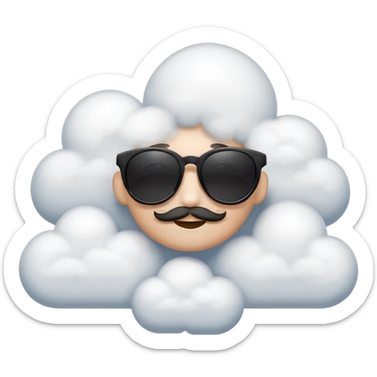 Una cara con lentes de sol oscuros que, en lugar de boca, tiene una pequeña línea curva muy relajada, y está flotando sobre una nube esponjosa o recostada en una hamaca que cuelga de las esquinas del emoji. sticker