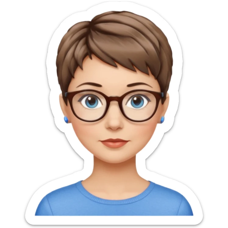 Frau, braun balayage, kurzhaarfrisur Pixie schnitt, blaue Augen, mittleres alter sticker