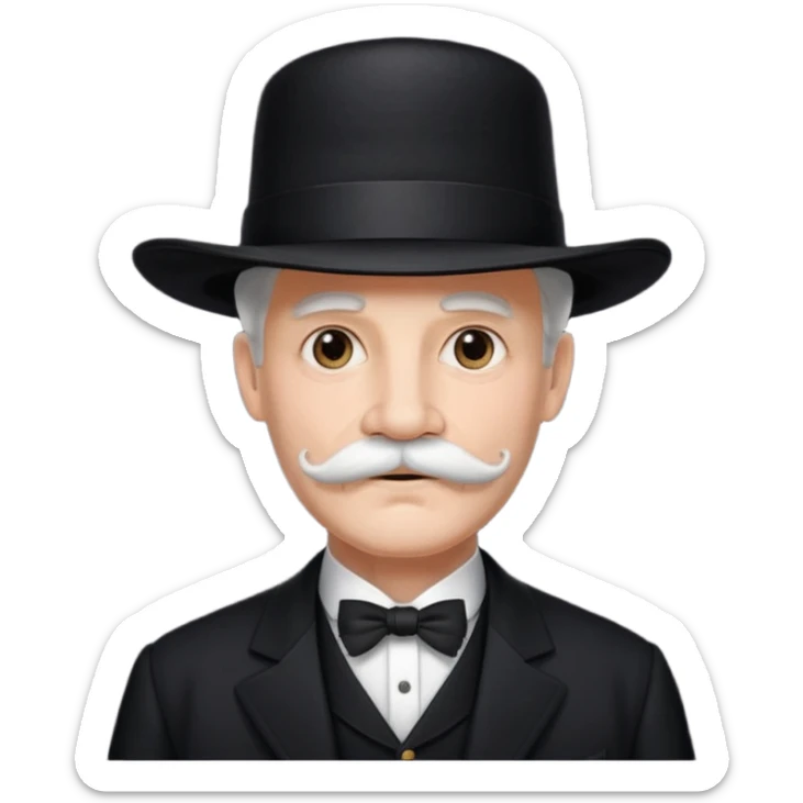 very big white moustachhe and typical 1900 black elegant clothes and hat .3/4 pose sticker
