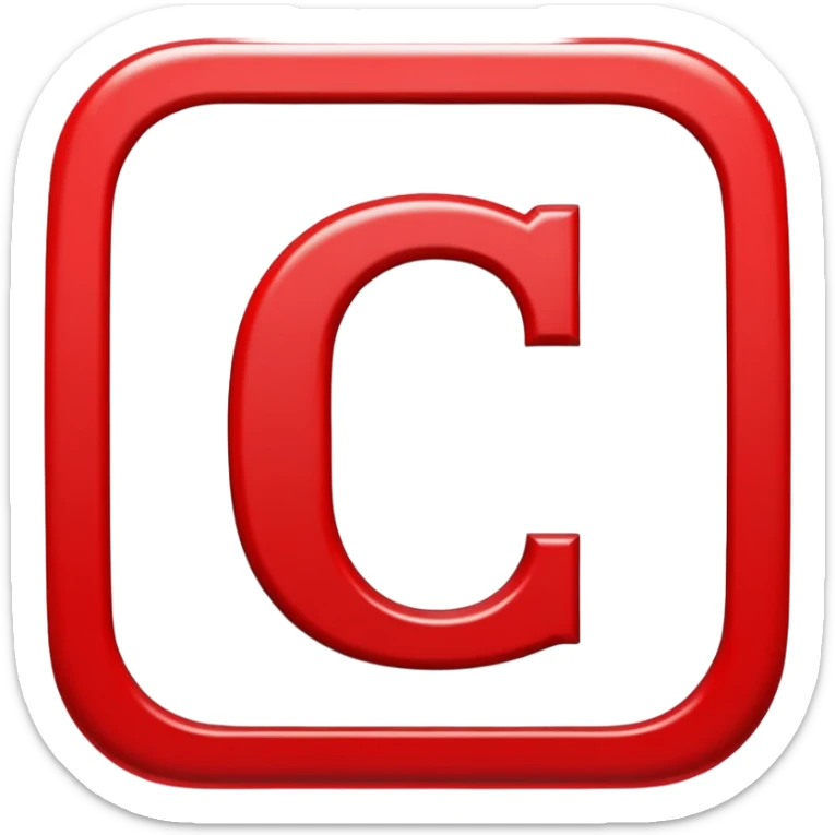 A bold white capital letter "C" in the exact same font and style as the 🅱️ emoji, centered inside a red rounded square, flat emoji design, glossy shiny light reflection on the top left, clean and simple, transparent background, no extra elements sticker