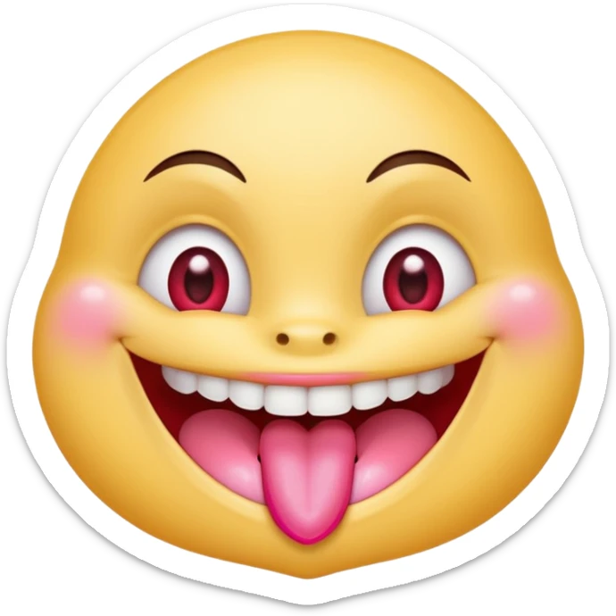"Perfect smiling face with heart-eyes emoji 😍, classic yellow skin tone, bright open U-shaped smile showing white teeth and pink tongue tip, two large glossy red cartoon heart-shaped eyes with sparkling highlights  sticker