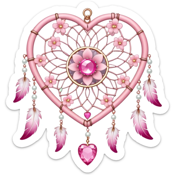 Sakura flower heart Cœur pastel suncatchers gemstones beadspearls crystals dreamcatcher sticker