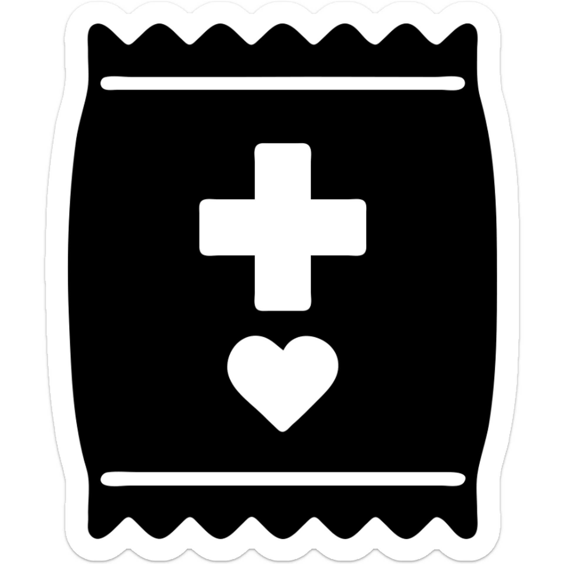 Sealed intimate health clinic packet with red cross symbol and subtle heart icon, medical packet design sticker