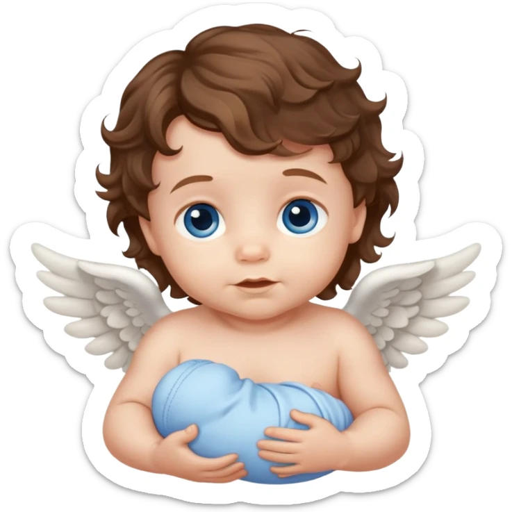 New born Baby boy angel with brown wavy hair blue eyes sticker