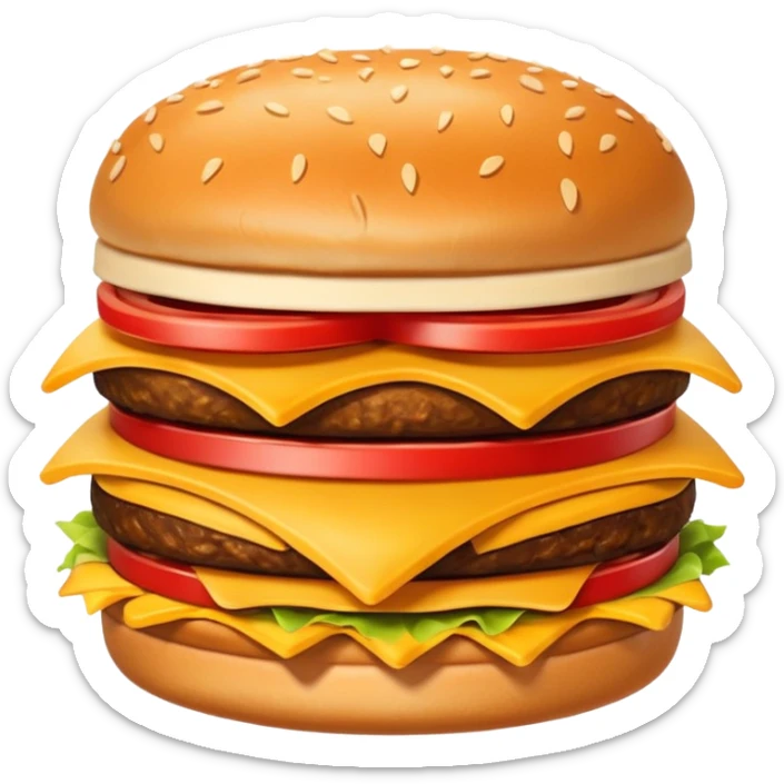 A clean and simple icon of fast food in emoji-style illustration. A burger with fries, naggets and shaverma, bright and bold colors, simple shapes, flat design, high contrast, inviting and appetizing. sticker