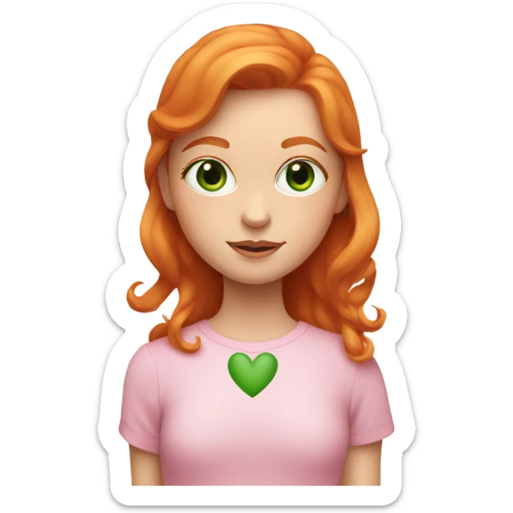 Ginger girl with green eyes and eyeliner inside a pink heart sticker