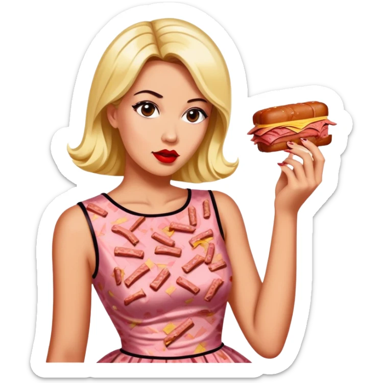 pop art woman with SPAM MEAT dress eating spam sticker