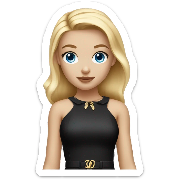 Blonde girl bright blue eyes with Louis Vuitton monogram purse in short black dress sticker