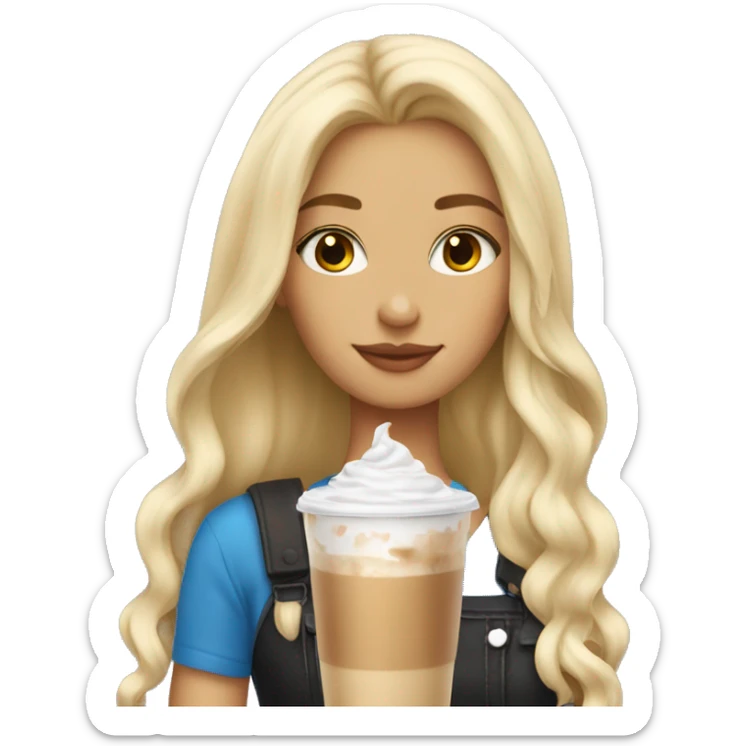 Blonde girl long hair drinking iced latte sticker