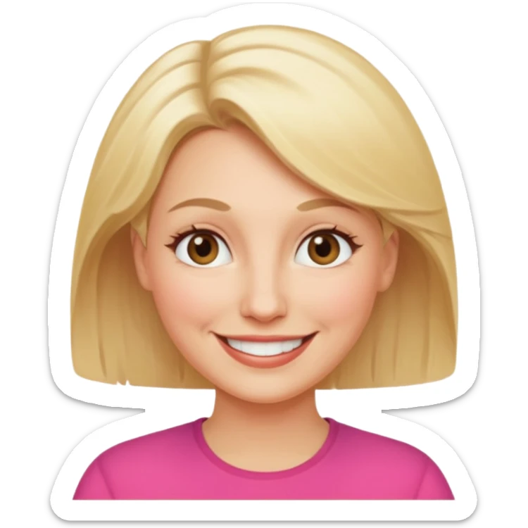 female, mid-age, blonde hair smile sticker