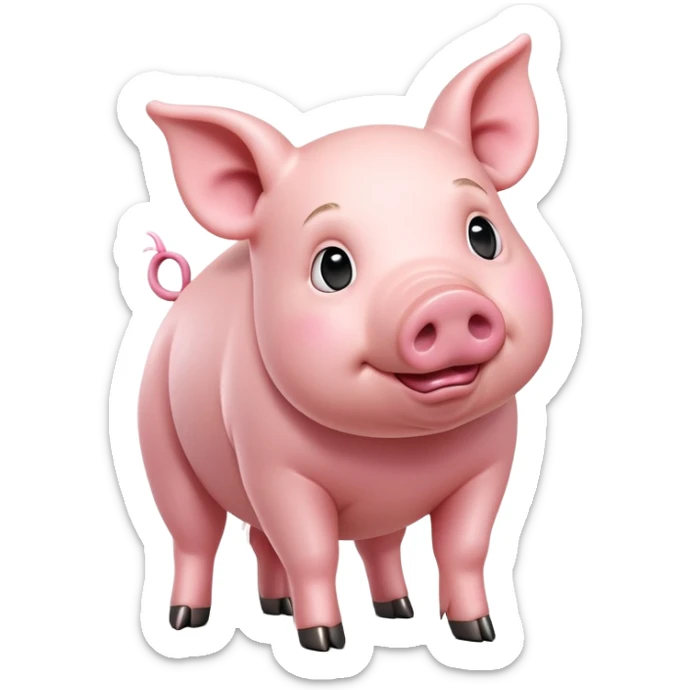 cinematic-[realistic pig]-realistic-full-body-standing-emoji,-tail-flicking-lazily,-head-tilted-dramatically,-sleek-[pink]-skin,-simplified-yet-realistic-focused-features,-highly-detailed,-glowing-with-an-almost-sarcastic-glow sticker