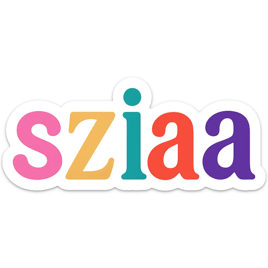 colorful modern text image with the word 'sziaa' in the center, varied colorful fonts, no emoji or face sticker