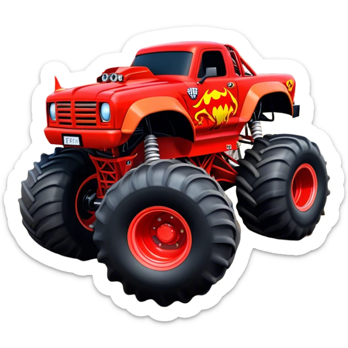 El Toro Loco - Monster Jam (Model Year: 2022) (Iconic colour: Red with horns) - An eye-catching monster truck with a wild, rebellious design in bold red. Include stylized, large horn graphics and aggressive facial elements that evoke a bull-like, ferocious appearance, exuding daring and unstoppable force. sticker