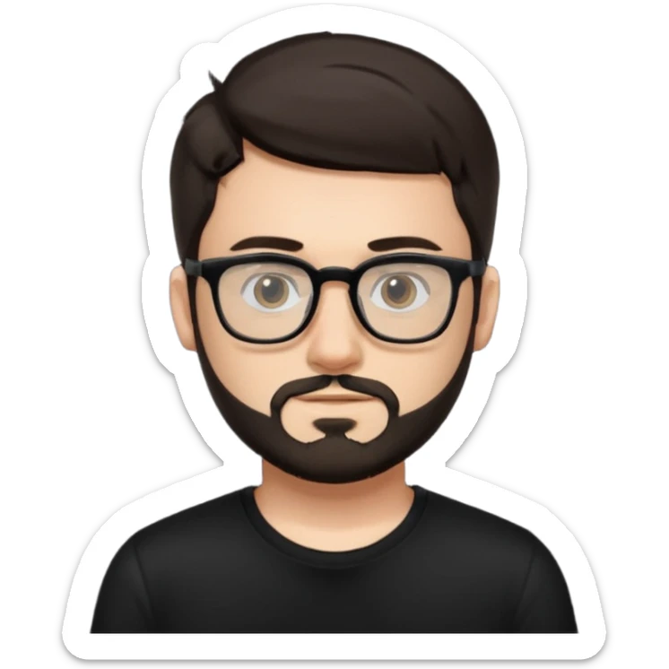 chico con gafas y barba corta moreno, piel clara camiseta negra sticker