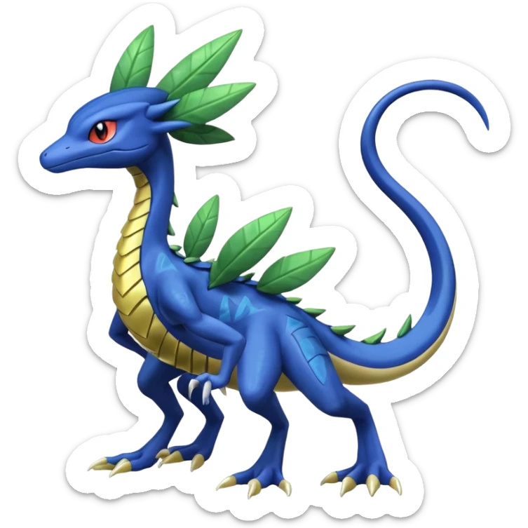 Shiny Aural Inteleon-Sceptile-Greninja-Fakémon-fusion (full body) sticker