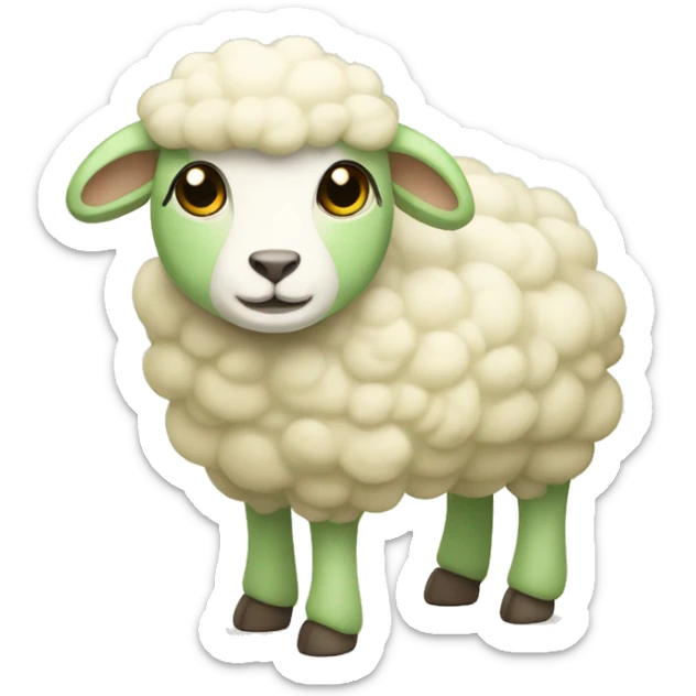 Cute sheep whit soft green legs and color beige cream body sticker