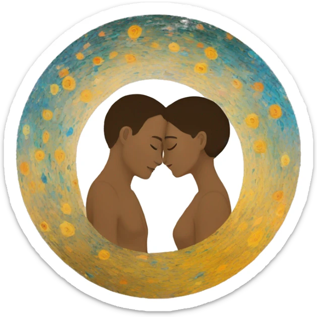 two lovers faces nest to each other in a circle with colors like klimt paintings sticker